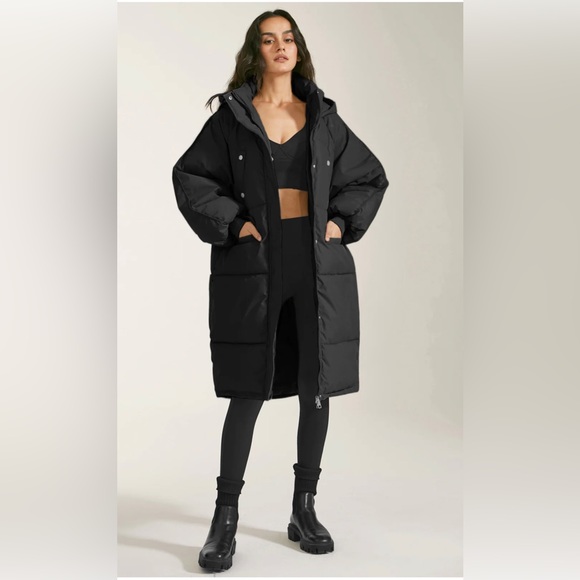 Black Long Hooded Puffer Parka Coat - Picture 1 of 4